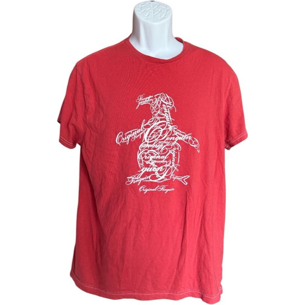 Original Penguin Red Short Sleeve Tee with White Script Penguin
